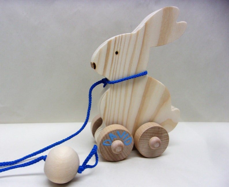 Wooden Easter Bunny Pull Toy, Easter Toy Gift Kids, Personalized Easter Bunny Toy, Easter Toy Bunny, Natural Wood Toy Easter Bunny image 1