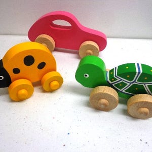 Wooden Toy Turtle, Car, Ladybug, Bunny,& Chicken Wood Push Kids Toy, Giveaways Toys For Children, Easter Gift Kids image 8