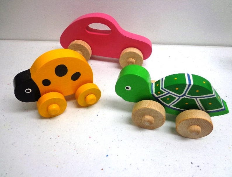 Wooden Toy Turtle, Car, Ladybug, Bunny,& Chicken Wood Push Kids Toy, Giveaways Toys For Children, Easter Gift Kids image 8