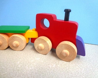 Wooden Toy Train Set - Kids Birthday Gift Toy Train - Rolling Toy Train - Kids Gift - Made In USA Toy - Wood Toy Christmas Kid