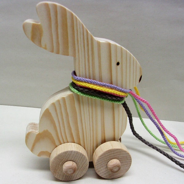 Wooden Bunny Pull Toy, Personalized Bunny Toy, Gift Kids, Toy Bunny, Bunny All Natural Wood Toy