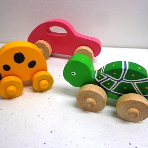 Wooden Toy Turtle, Car, Ladybug, Bunny,& Chicken Wood Push Kids Toy, Giveaways Toys For Children, Easter Gift Kids image 5