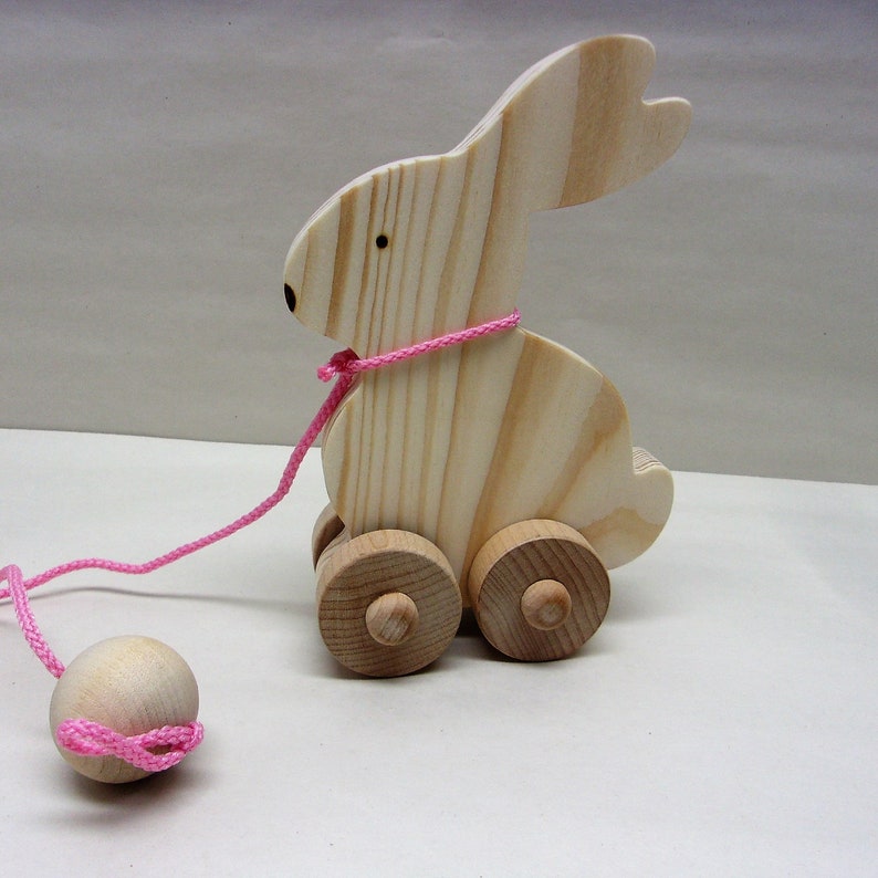 Wooden Easter Bunny Pull Toy, Easter Toy Gift Kids, Personalized Easter Bunny Toy, Easter Toy Bunny, Natural Wood Toy Easter Bunny image 9