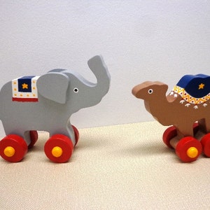 Circus Wooden Toys: Elephant & Camel Gift Set, Push Wood Toys, Kids Toys Camel and Elephant
