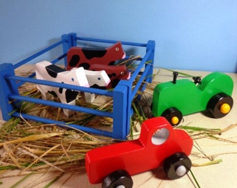 Wood/Wooden Kids Toy Farm Set, Tractor, Truck, Cows, Fence, Birthday Gift For Boy/Girl, Toy Farm Set Pretend Play