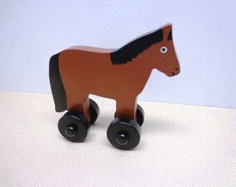 Wood Toy Horse, Push, Gift for Kids, Baby/Kids Birthday, Eco-friendly, Made in USA
