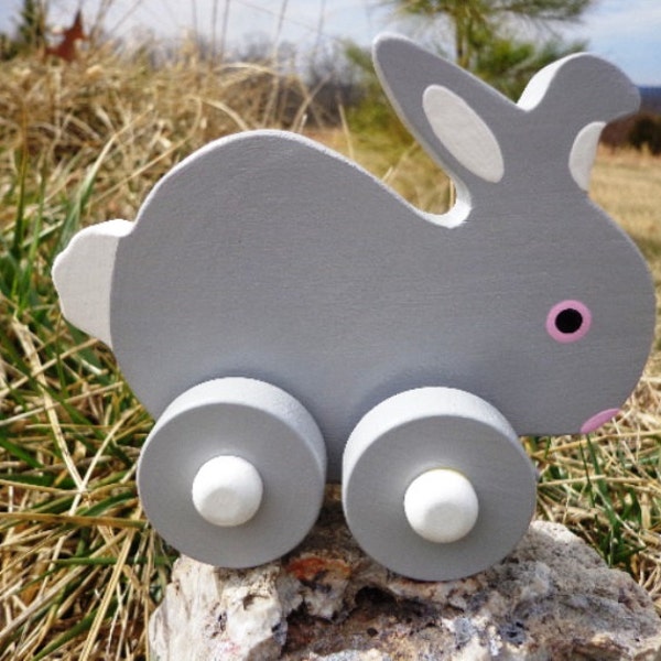 Wooden Easter Bunny Push Toy, Child Gift, Easter Toy Bunny, Rolling Toy Bunny, Waldorf, Eco-friendly Kids Toy