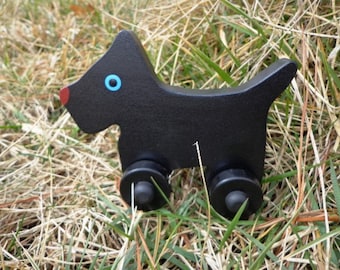 Handmade Wood Toy Puppy On Wheels, Kids Birthday Gift