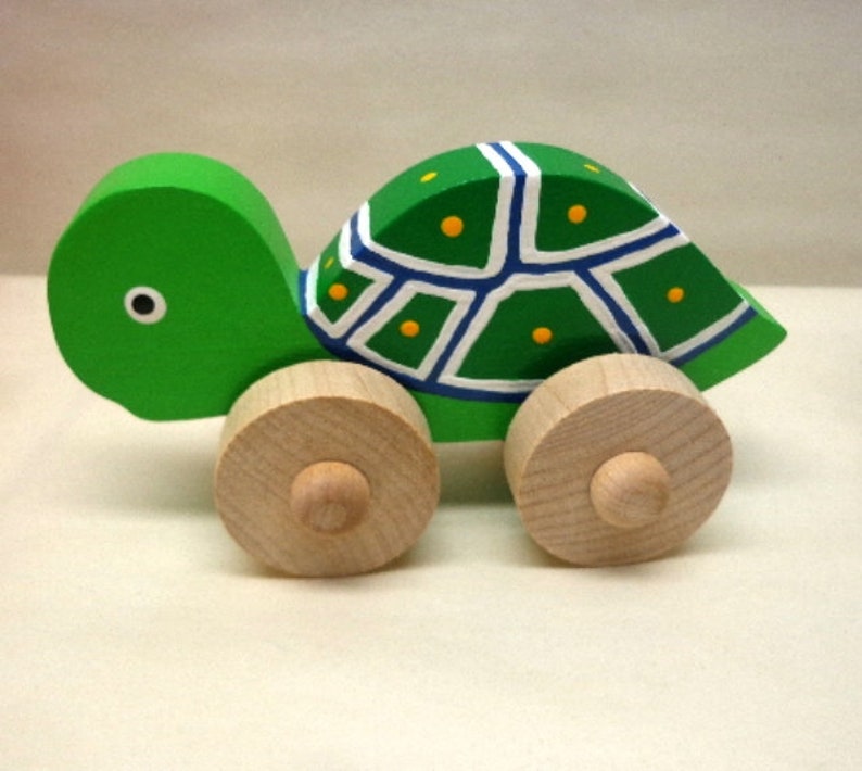 Wooden Toy Turtle, Car, Ladybug, Bunny,& Chicken Wood Push Kids Toy, Giveaways Toys For Children, Easter Gift Kids image 6