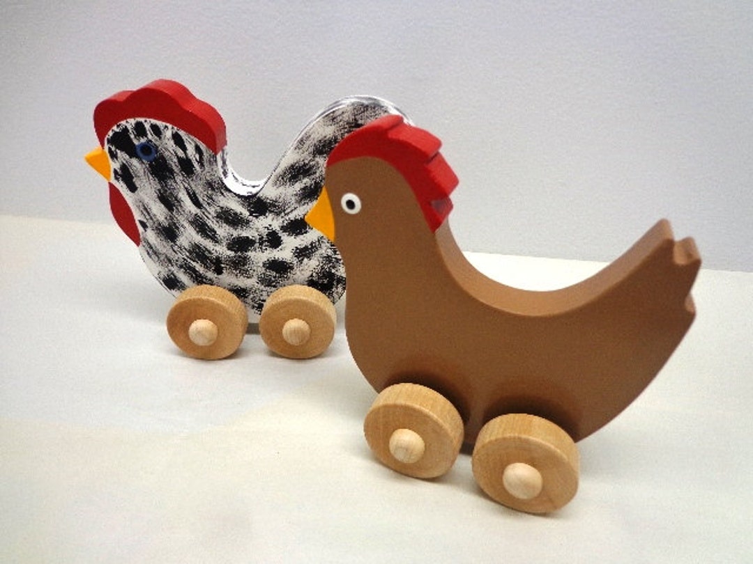 Wooden Chicken Rooster Hen Push Toy, Handmade Farm Animal - Etsy