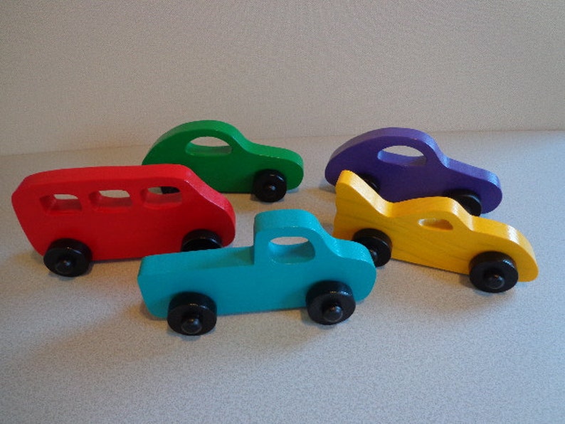 Wood/Wooden Toy Vehicles: Truck, Bus and Car, Vehicles Party Favor Toys, Birthday Gift For Boy and Girls image 2