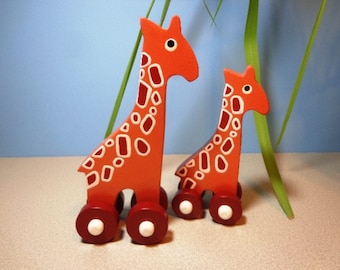 Giraffe Mama and Baby Giraffe Push Toys - Gift Kids/Baby Rolling Toys Wooden Giraffes, Birthday Gift Kids, Christmas Kids Toy