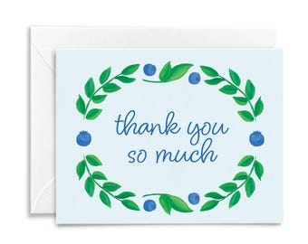 Pretty Thank You Card - Blueberry Illustration - Cute Thank You Card - Fruit Thank You Card - Pretty Note Card - Spring Desktop stationery
