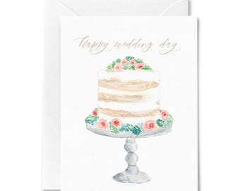 Hand-illustrated Wedding Card: Cake Congrats Card for Newlyweds