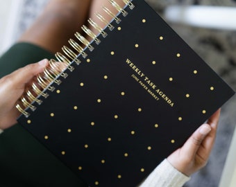 Undated Weekly Planner: Hardcover Notebook with Gold Spiral