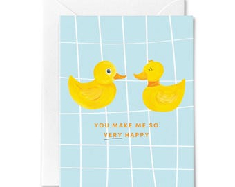 Simple Valentine's Card - You Make Me So Happy - Cute Valentine's Day Card  - Duckie Illustration - Card For Her - Card For Him
