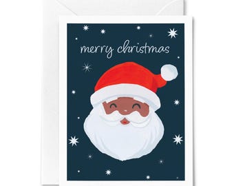 Watercolor Black Santa Christmas Card: Holiday Greeting