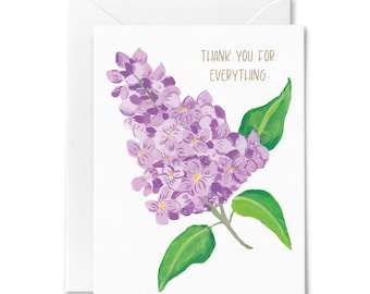 Pretty Thank You Card - Lilac Illustration - Purple Flowers - Cute Thank You Card - Floral Thank You Card - Pretty Note Card - Stationery