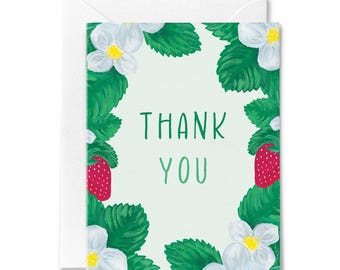 Pretty Thank You Card - Strawberry Illustration - Cute Thank You Card - Fruit Thank You Card - Pretty Note Card - Spring Desktop Stationery