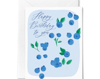 Blueberry Birthday Card: Watercolor Illustration, Blank Inside