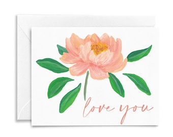 Pink Peony Watercolor Card: Floral Stationery, Thank You Card