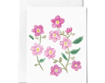 Floral Greeting Card - Hand-Painted Purple Wildflower Illustration - Pretty Thank You Card