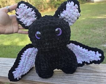 Jumbo Squishy Bat Plush | Black Bat Plushie with Colorful Wings | Spooky Cute Halloween Plush | Soft Gothic Plush Toy | Handmade Gift