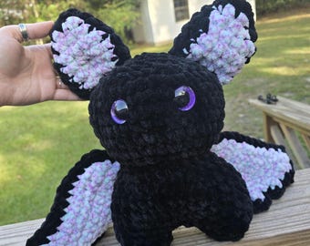 Jumbo Super Soft Squishy Bat Plush | Black Bat Plushie with Colorful Wings | Spooky Cute Plush | Handmade Gift