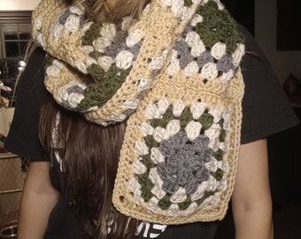 Granny square crocheted scarf