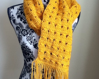 PRICE DROP Gold scarf yellow scarf patterned textured fringe scarf