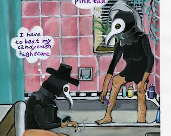 Plague Doctor Bathroom Pink Decor – Feminist Alt Dark Humor Print
