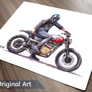 Pittura d'arte per motociclette, arte per motociclette ad acquerello, decorazione per pittura per motociclette, regalo per gli amanti della motocicletta, arte della parete per motociclette