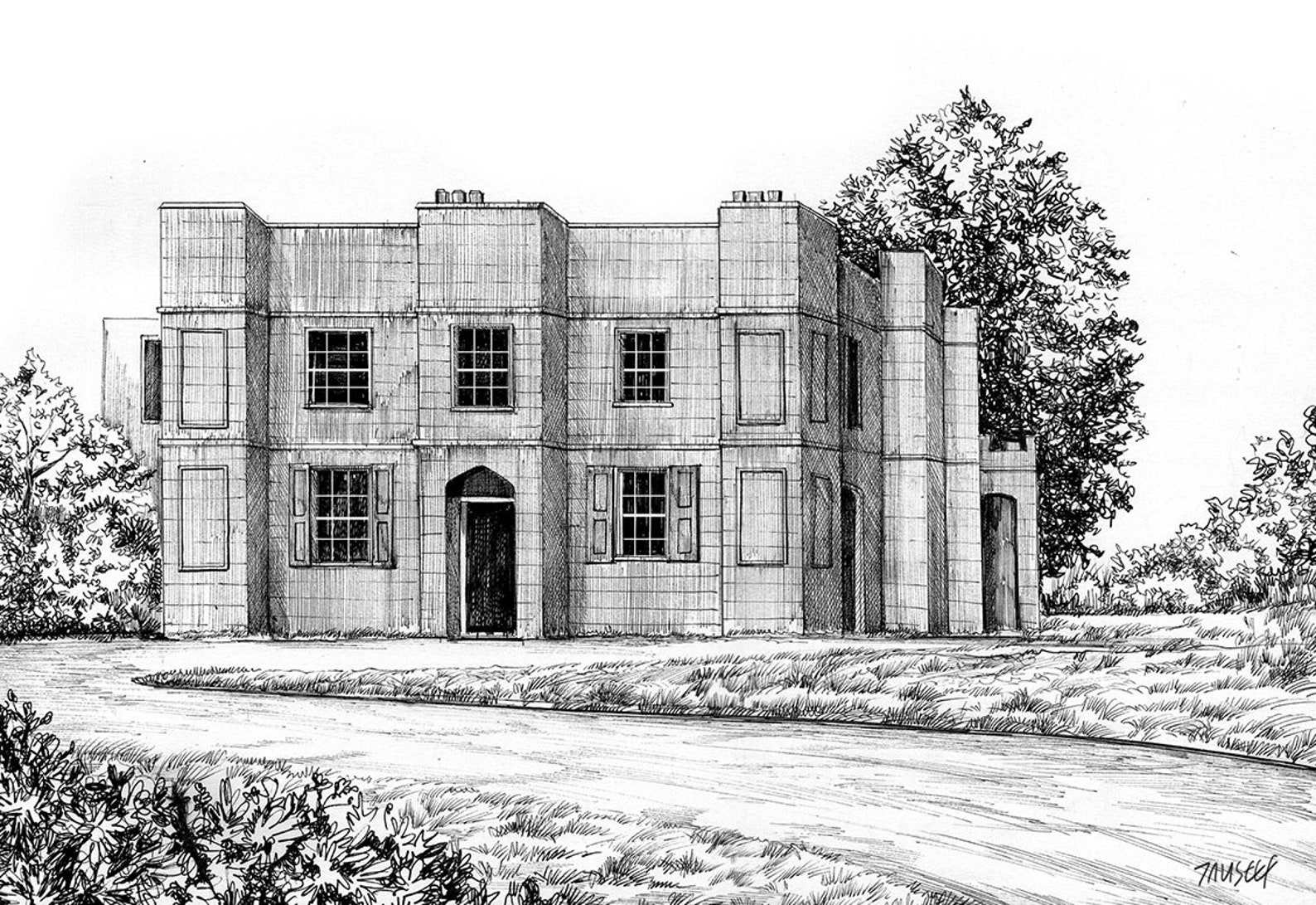 Black and White Home Illustration Pen and Ink House Portrait - Etsy
