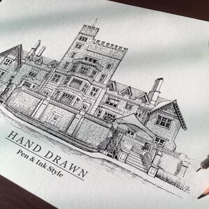 Pen and Ink Custom House Portrait, House Illustration from Photo, Personalized Housewarming gift, Minimalist House Portrait, Closing Gift