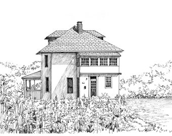 Custom House Portrait Black and White, Pen and Ink House Portrait, Our First Home Gift, House Drawing from Photo, Housewarming gift