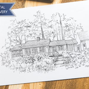 Black and White Home Illustration, Pen and Ink House Portrait, Our First Home Gift, House Drawing from Photo, Housewarming gift
