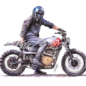 Impresión de arte de motocicleta, cartel de arte de motocicleta, arte de pared de motocicleta, impresión de moto Scrambler, arte de bicicleta Scrambler vintage, regalo de motocicleta