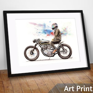 Vintage Motorcycle Art Print, Watercolor Motorbike Print, Cafe Racer Art, Motorcycle lover gift, Motorbike Poster