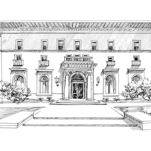 Custom Wedding Venue Illustration, Hand Drawn Venue Drawing for Wedding Invitation, Pen & Ink Venue Sketch, Save the Date Anniversary Gift