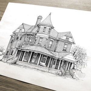 Custom House Portrait Black and White, Pen and Ink House Portrait, Our First Home Gift, House Drawing from Photo, Housewarming gift
