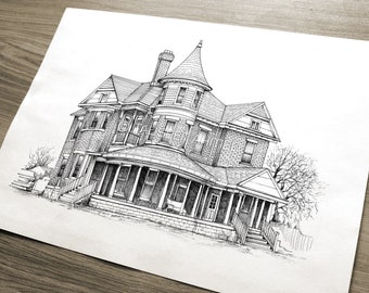 Custom House Portrait Black and White, Pen and Ink House Portrait, Our First Home Gift, House Drawing from Photo, Housewarming gift