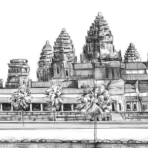 Angkor Wat Print, Cambodia Poster, Vintage Temple Art, Angkor Wat ...