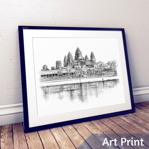 Angkor Wat Print, Cambodia Poster, Vintage Temple Art, Angkor Wat ...
