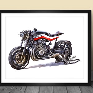 Cafe Racer Motorcycle Poster | Classic CB 750 Motorcycle Art | Retro Motorbike Illustration | Iconic 80s Bike Wall Decor