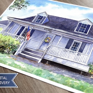Custom Watercolor House Portrait, House Painting from Photo, Hand Painted House Illustration, Printable Digital Download
