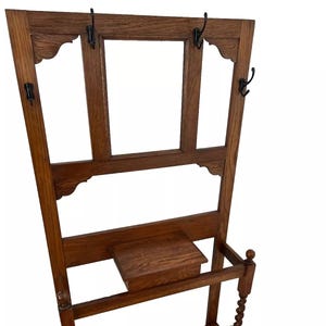 Antique Hall Tree Glove Box Umbrella Stand Barley Twist Oak Mirror