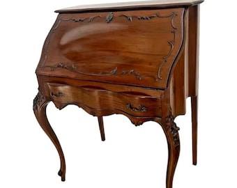 Antique French Desk Secretary Carved Legs, Five drawers Interior Cabinet