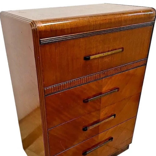 Art Deco Waterfall Highboy Dresser Etsy