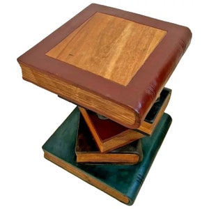 Vintage Trompe L’oeil Stacked Book Table Hand Painted Real Walnut top Insert