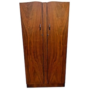Gorgeous Art Deco Wardrobe Armoire Cabinet Double Locking Doors Shelves Rod